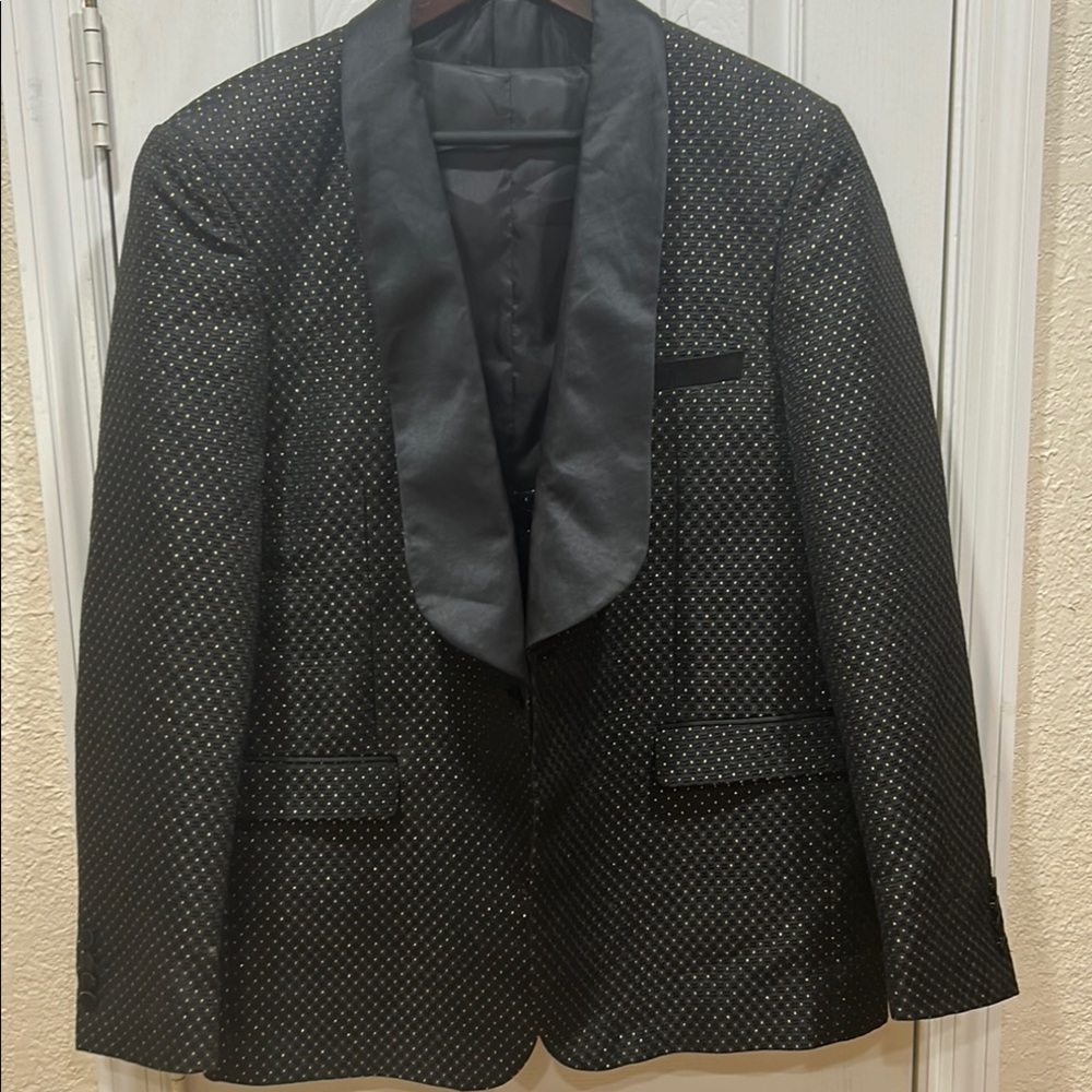 Classic Black and Gold Men's Tuxedo Blazer w/ Vest Slim Fit Rossi Man